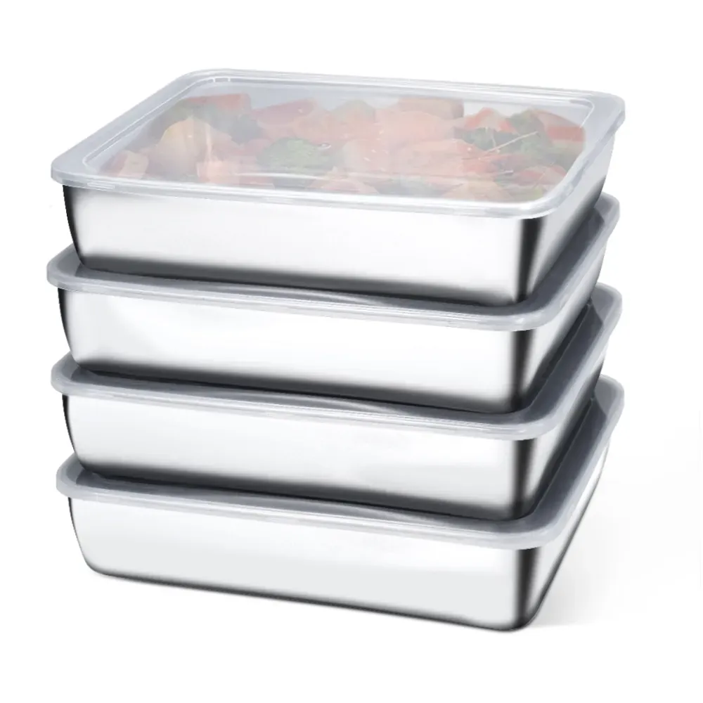 4-Piece Stainless Steel Containers with Lids – Stackable Food Storage Set (2-Pack)